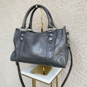 FRYE Carbon Gray Distressed Soft Leather Melissa Zip Top Crossbody Satchel Bag